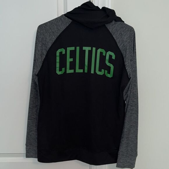 Boston Celtics Thin Zipper Hoodie Hooded Spellout Sweatshirt Gray Black Jacket M - Picture 3 of 5